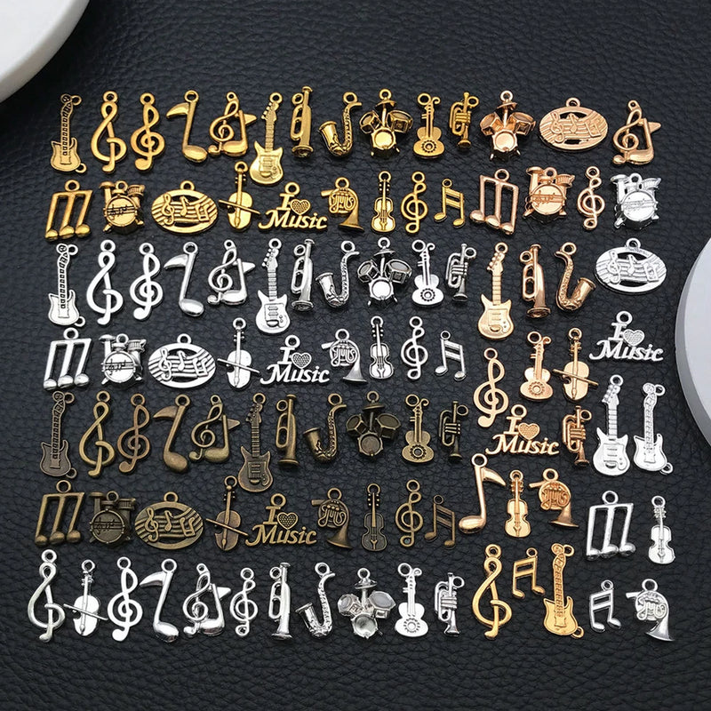 BLUK 100Pcs Music Mixed Charms DIY Jewelry Making Pendants Charms