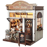 DIY Mini Coffee Shop Book Nook Kit - 3D Wooden Puzzle with LED Light Model