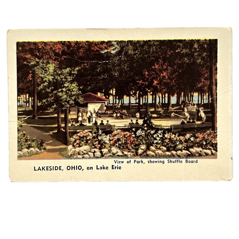 Mini Photo Card Lakeside Ohio Lake Erie View of Park Shuffle Board 2x3 Vintage Model