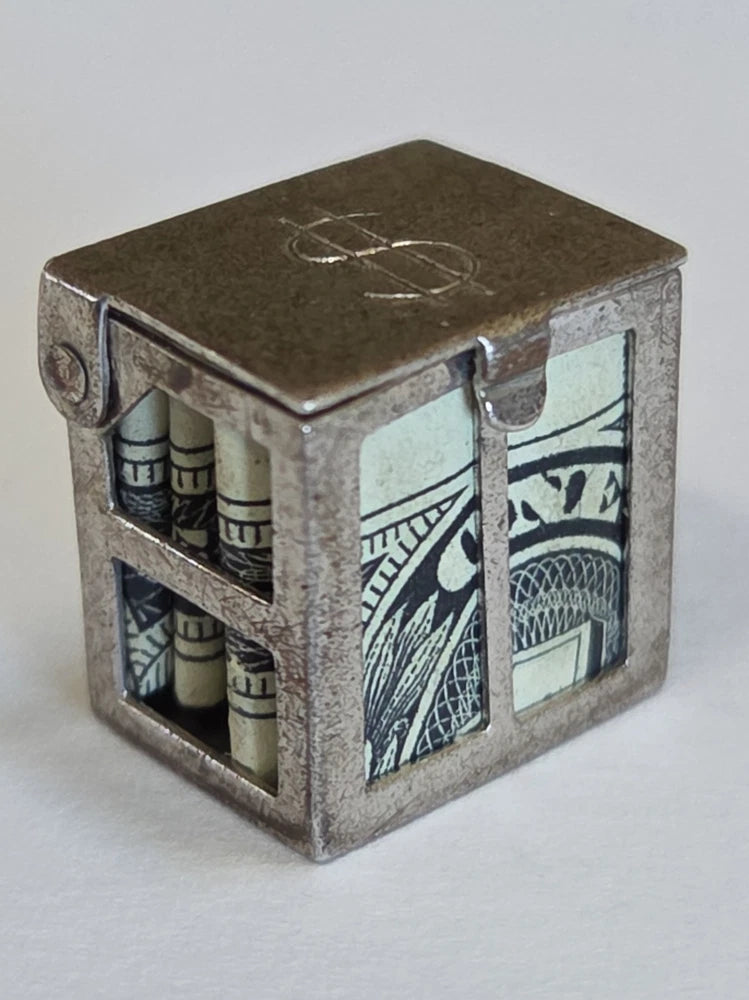 Sterling Silver ~ Money Box Charm ~ With Folded Dollar Bill Inside ~ VINTAGE Charms