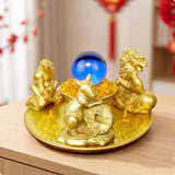 Brass-Toned Decorative Arrangement with Figurines Engraved Tabletop Ornament Model