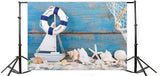 9x6ft Blue Wooden Splint Board Sailor Photo Backdrop Nautical Anchor Starfish Model