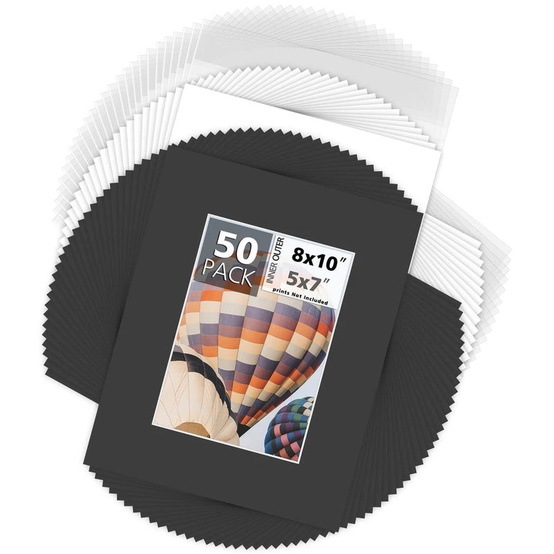 50 Pack 8x10 Black White Photo Mat Boards White Core Bevel DIY Picture Framing Model
