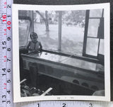 Little Girl Playing Shuffle Board Old Game Vintage BW Photo Snapshot Model