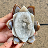 374 g  Crystal Agate Lotus Flower Figurine Natural Carved Stone Display Decor Model