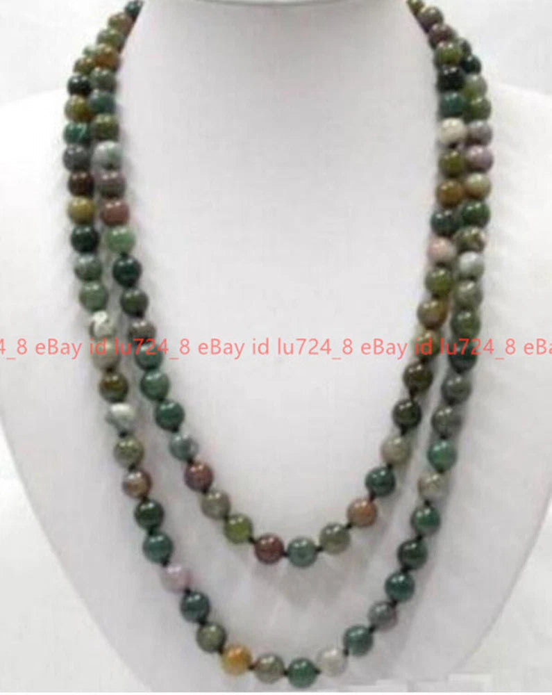 AAA Natural 8mm India Multicolor Agate Gemstone Round Beads Necklace 24-100" Charms