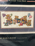 SUNSET NO COUNT CROSS STITCH~BABY BEARS & BLOCKS~RARE~GINNY FRASER BRAND NEW Model