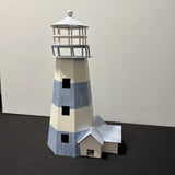 Vintage Metal Lighthouse Figurine Shelf Display All Metal Blue And White Model