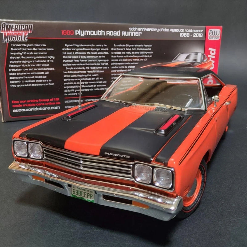 Used Auto World 1969 Plymouth Road Runner Orange 1/18 Diecast Model 14+ Model