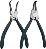Snap Ring Pliers Set, 2Pcs 7" Internal/External Circlip Pliers Kit with Bent Jaw Model