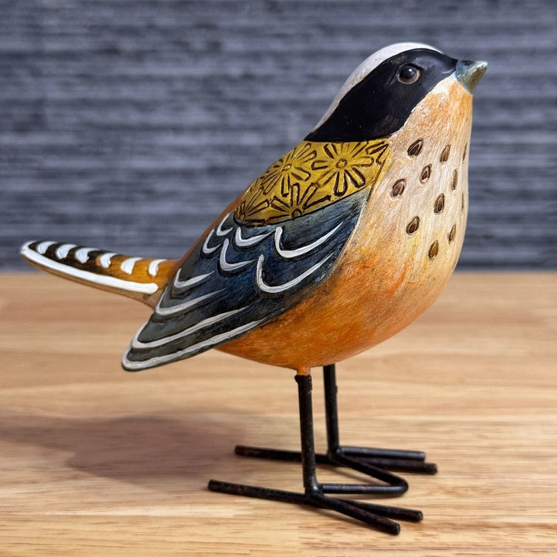 Hand Carved Bird Figurine Painted Wooden Style Spanish Decor 5'' Tabletop Bird Model