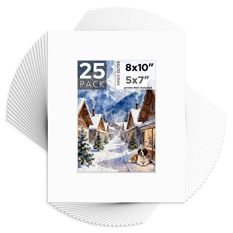 Mat Board Center, Pack of 25, 8x10 for 5x7 White Mats - Acid Free, 4-ply Thic... Model