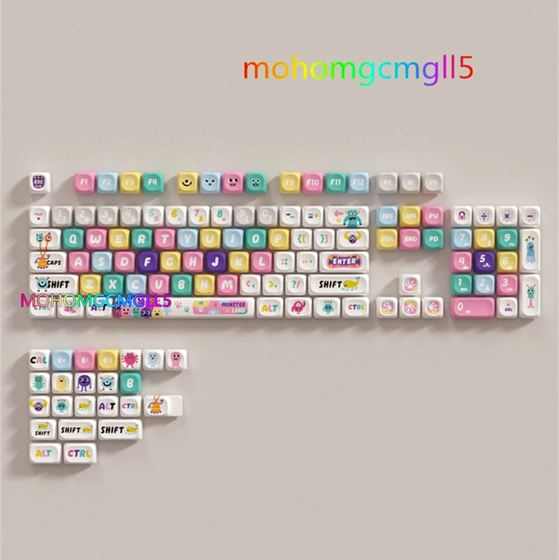 Cute Little Monster Theme PBT MOA Keycaps 130 pcs Keys For Mechanical Keyboard Model