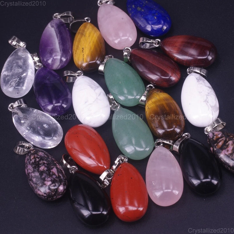 Natural Gemstones Teardrop Drop Mixed Stone Reiki Chakra Healing Beads Pendant Charms