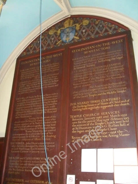 Photo 6x4 Benefactors Board within St Dunstan-in-the-West London  c2010 Model