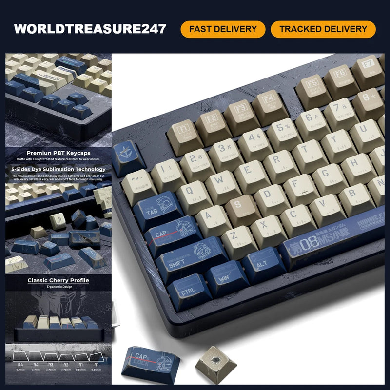 Retro PBT Japanese Anime Keycaps Set - 134 Dye Sublimation Cherry Profile Caps f Model