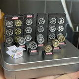 1/64 Diorama Garage Repair Shop Wheel Display Rack With Custom Rims Set Mini Model