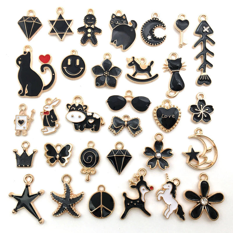 10pcs Black Enamel Charms Pendant For Jewelry Making Handmade Earrings Necklace Charms