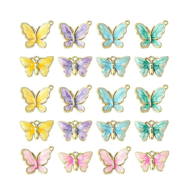 20pcs Colorful Butterfly Moth Charms Enamel Metal Insect Dangle Charms for DIY Charms