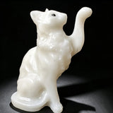 2.8inNatural White Jade Cat Sculpture, Collectible Lucky Home Decor Statue Model