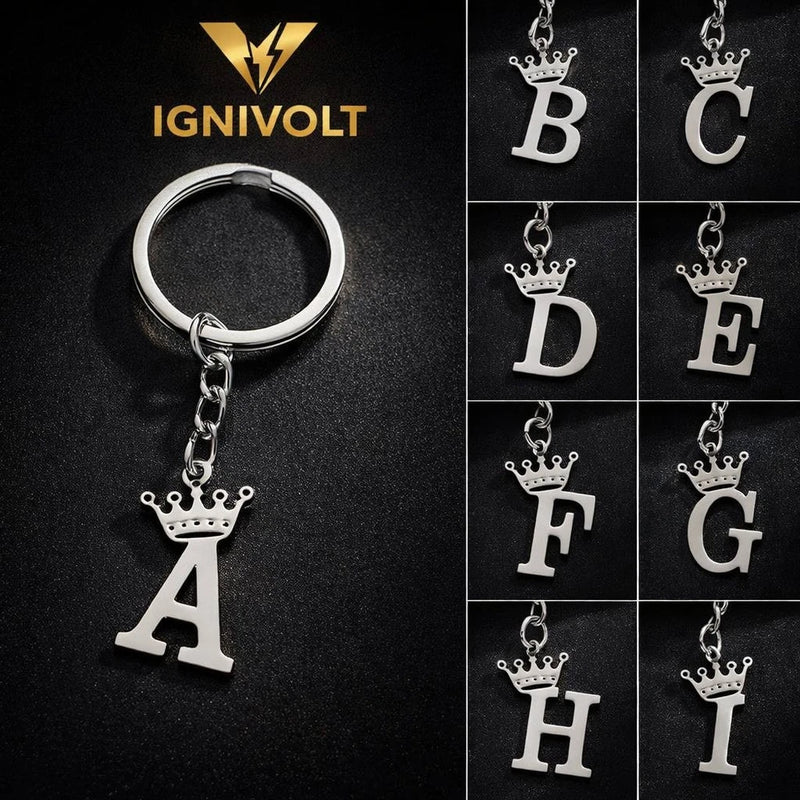 A-Z Initial Letter Keychain Stainless Steel Crown Name Charm Car Bag Gift Pro... Charms