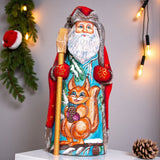 Hand-Carved Wooden Santa 7" with Staff ¨C Squirrel Scene Mantel Decor Model