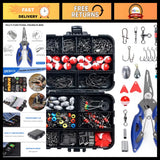 263pcs Fishing Tackle Box Set - Plier, Jig Hooks, Weights, Swivels & Snaps Kit Model