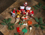 17 Vtg Christmas Ornaments Cupcake Floral Picks Figurines Containers Retro Decor Model