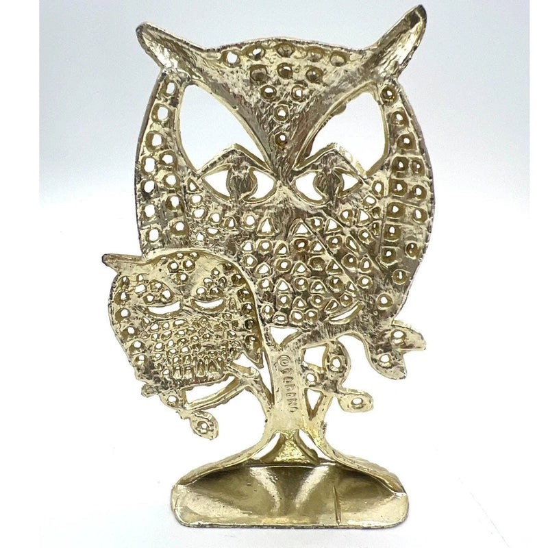 Vintage Torino Owl Earring Holder Display Organizer Vanity Figurine Gold Tone Model