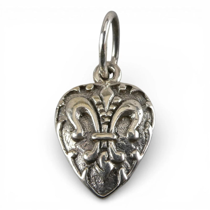 Sterling Silver Fleur-de-lis Heart Charm for Bracelet French Pendant Vintage New Charms