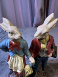 Vintage Bavarian Chalkware Bunny Couple Figurines Anthropomorphic Model