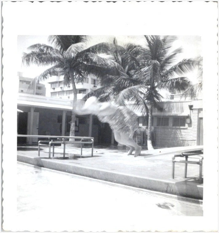 July 1962 Mid-Air Luau Diver in Grass Skirt at Condado Pool Photograph Model