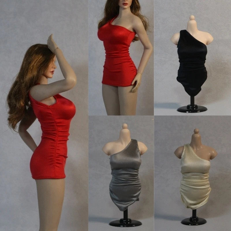 DF077 1/6 Single Shoulder Sheath Dress Hip Skirt Fit 12'' TBL PH JO Female Bodys Model