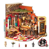 Miniature House Kit Dollhouse with European Bar LED Lights DIY Handmade Kit Model