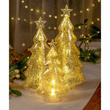 Set of 3 Light-Up Clear Glass Christmas Tree Tabletop Display Figurine, Gold Model