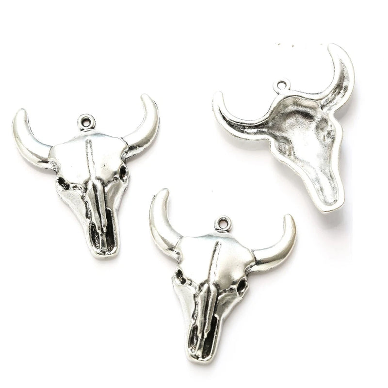 BLUK 50Pcs Ox Head Charms DIY Jewelry Making Pendants Antique Silver Charms