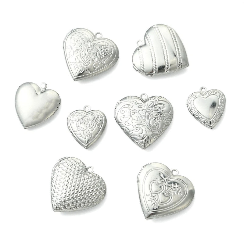 8x Heart Charm Stainless Steel Locket Pendant for Bracelets Earring Necklace DIY Charms