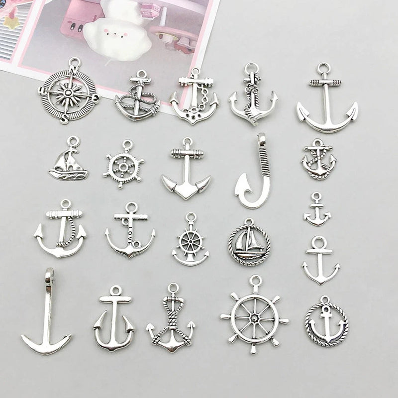 BULK 100Pcs Anchor Rubber Charms DIY Jewelry Making Pendants Antique Silver Charms