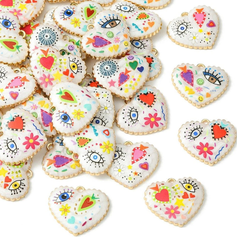 35Pcs Heart Charms Enamel w/ Evil Eye Charms Pendants Necklaces Earrings Making Charms