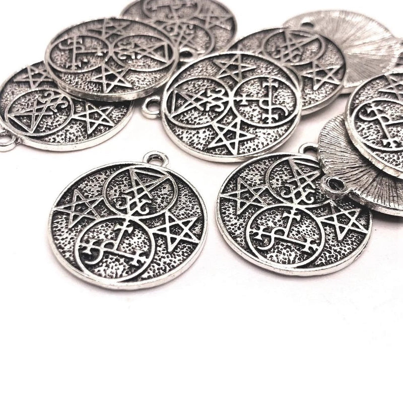 Antiqued Silver Lucifer and Lilith Demon Sigil Pendant Charm, - US Seller Charms