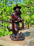 Vintage Hand-Carved Rosewood Chinese Fisherman Figurine Statue Display Collector Model