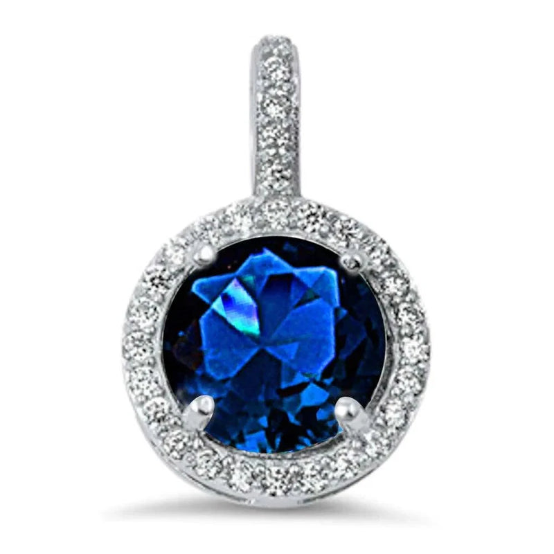 3 ct. Genuine Sapphire Halo Pendant Necklace in Sterling Silver Charms