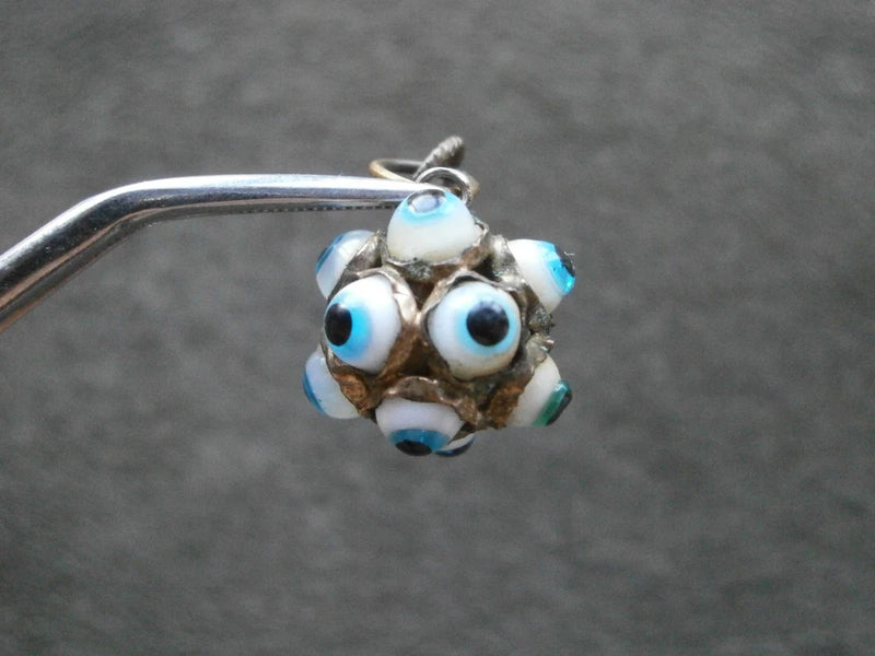 Evil Eye Sputnik Orb Antique Goldtone Lampwork Glass Bead Charm Pendant 2.3g Charms