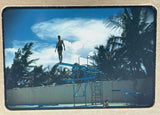1950s Red Border 35mm Slide Trunked Man On Diving Board Above Swimming Pool Model