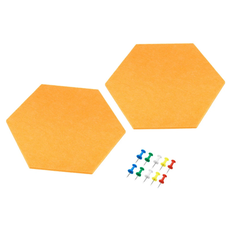 2Pcs Self Adhesive Wall Bulletin Hexagon Felt Board with Push Pins Yellow Model