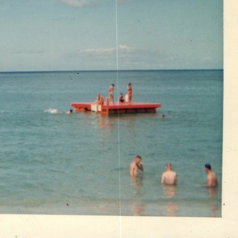 1964 Hawaii Ocean Swimmers Floating Raft Snapshot Photo Wenenka Beach Vacation Model