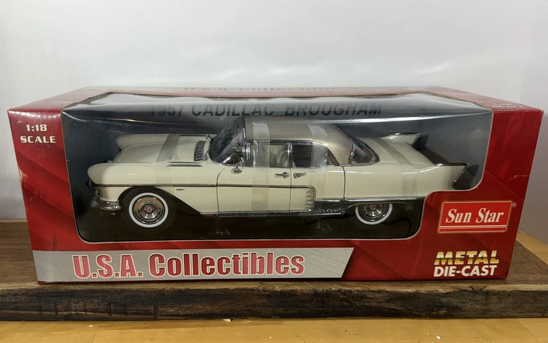 Sunstar #4002 1957 Cadillac Brougham Chamonix White 1:18 Model Toy Car Vtg Model