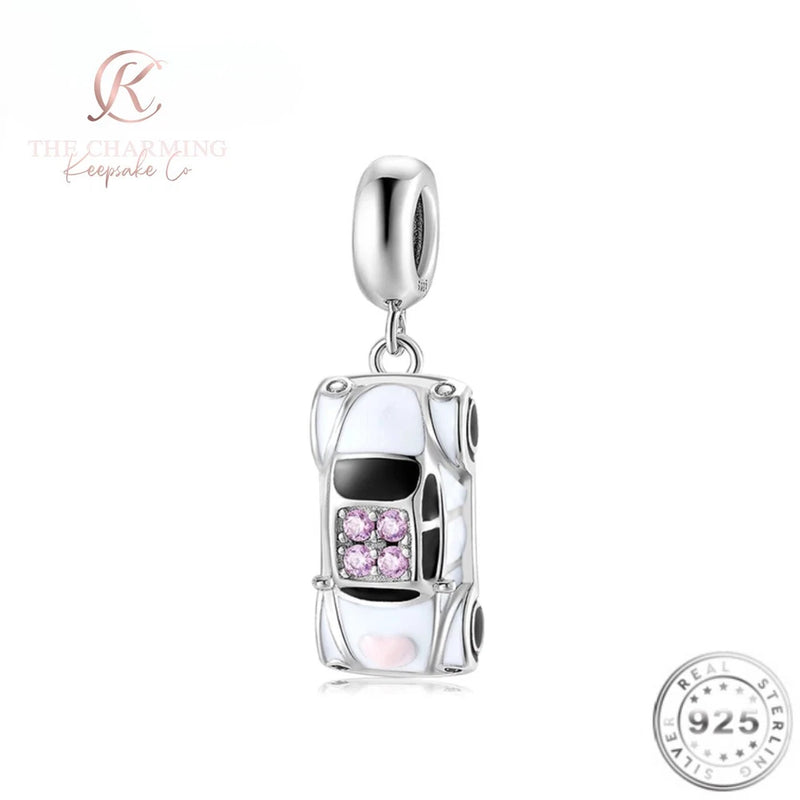 Car Charm Genuine 925 Sterling Silver - Passed Driving Test - Pink & White Charms