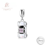 Car Charm Genuine 925 Sterling Silver - Passed Driving Test - Pink & White Charms