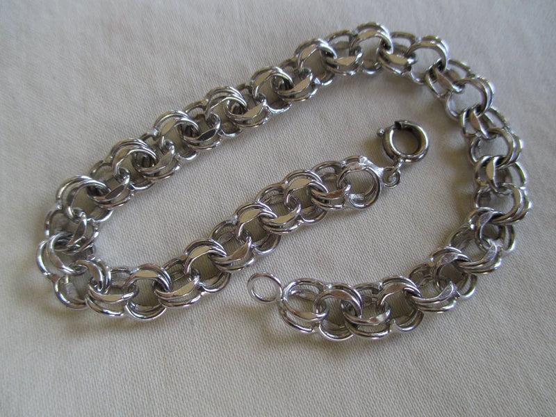 Vtg Sterling MINT 7 7/8" Long Double Link Charm Bracelet **11 Grams** Charms